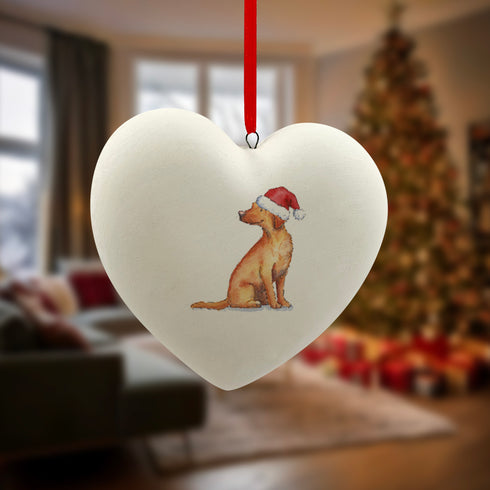 Labrador Fox Red in Santa Hat Christmas Heart Bauble